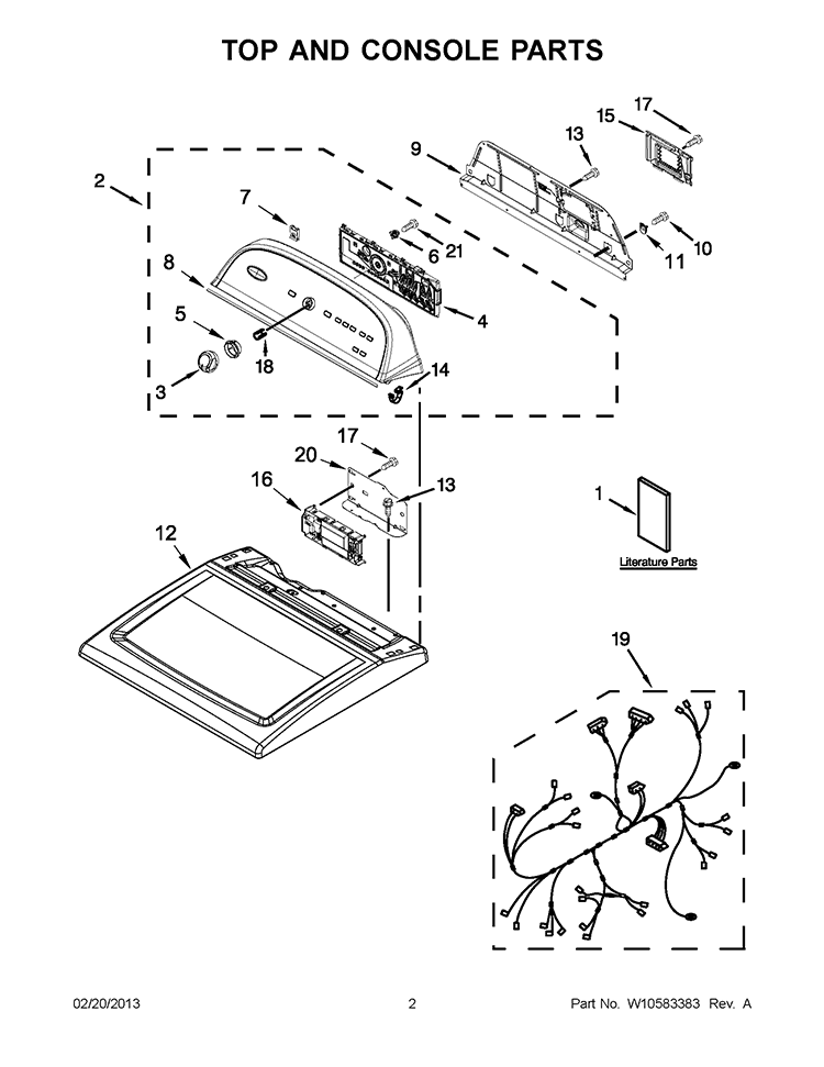 TOP AND CONSOLE PART Diagram and Parts List for WED5600XW1  Whirlpool Dryer