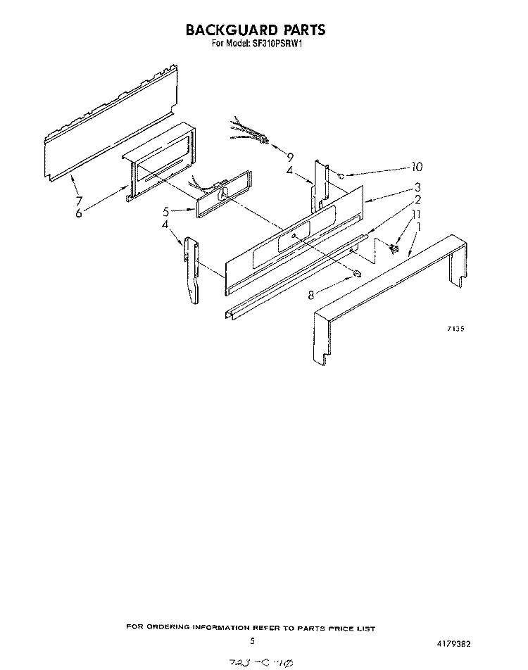 BACKGUARD Diagram and Parts List for SF310PSRW1  Whirlpool Range