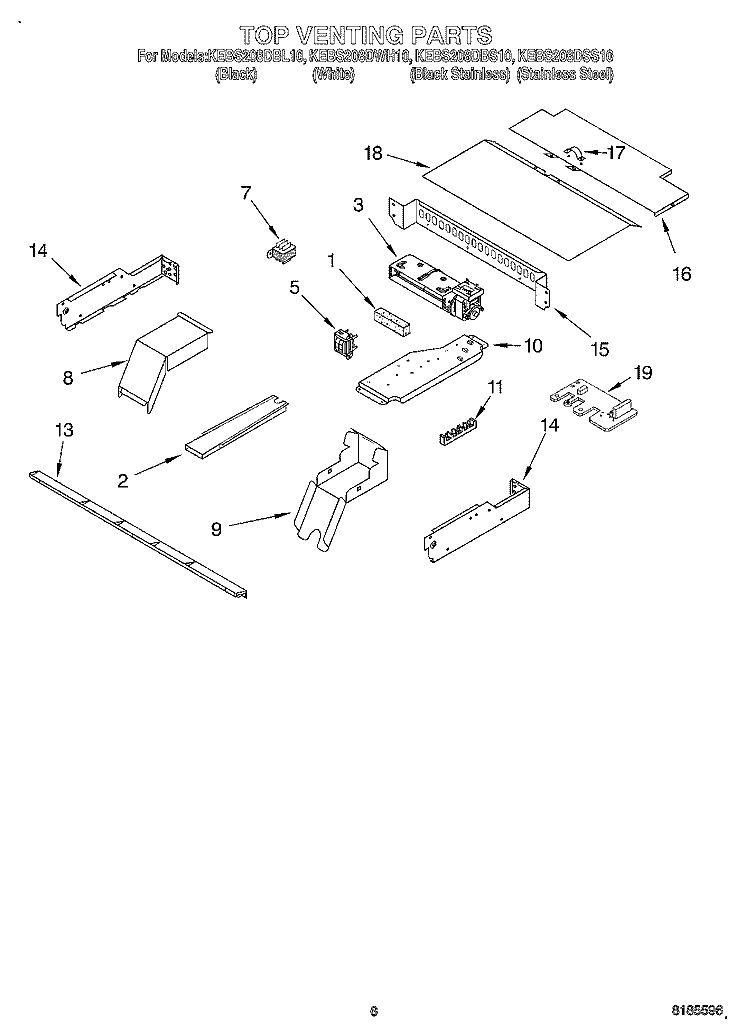 TOP VENTING, OPTIONAL Diagram and Parts List for KEBS208DBS10  KitchenAid Wall Oven
