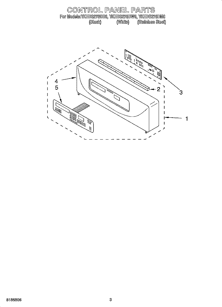 CONTROL PANEL PARTS Diagram and Parts List for YKEBS278DW6  KitchenAid Wall Oven