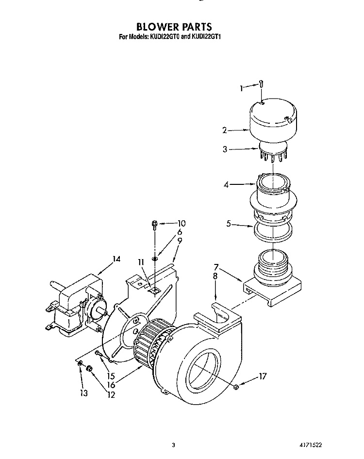 BLOWER Diagram and Parts List for KUDI22GT0  KitchenAid Dishwasher