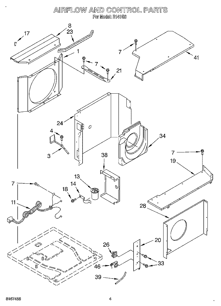 AIR FLOW AND CONTROL Diagram and Parts List for R141G0  Whirlpool Air Conditioner