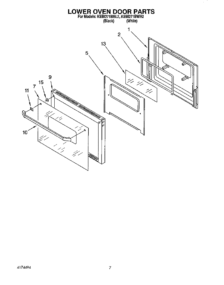 LOWER OVEN DOOR Diagram and Parts List for KEBI271BWH2  KitchenAid Wall Oven