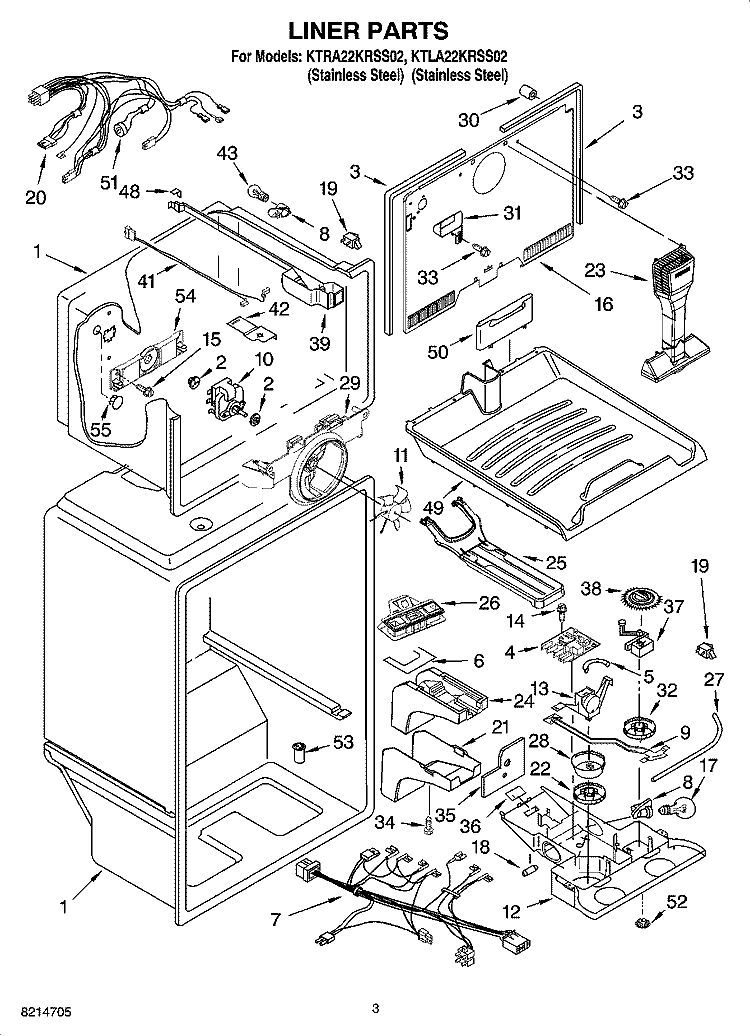 LINER PARTS Diagram and Parts List for KTRA22KRSS02  KitchenAid Refrigerator