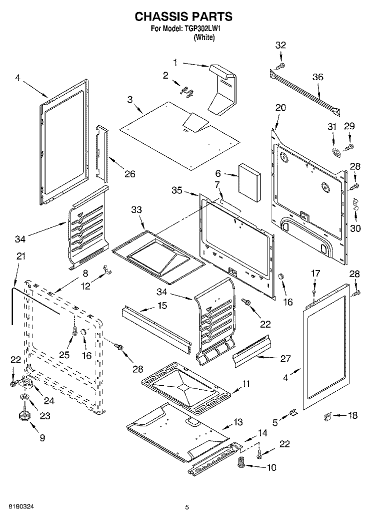 CHASSIS PARTS Diagram and Parts List for TGP302LW1  Estate Range