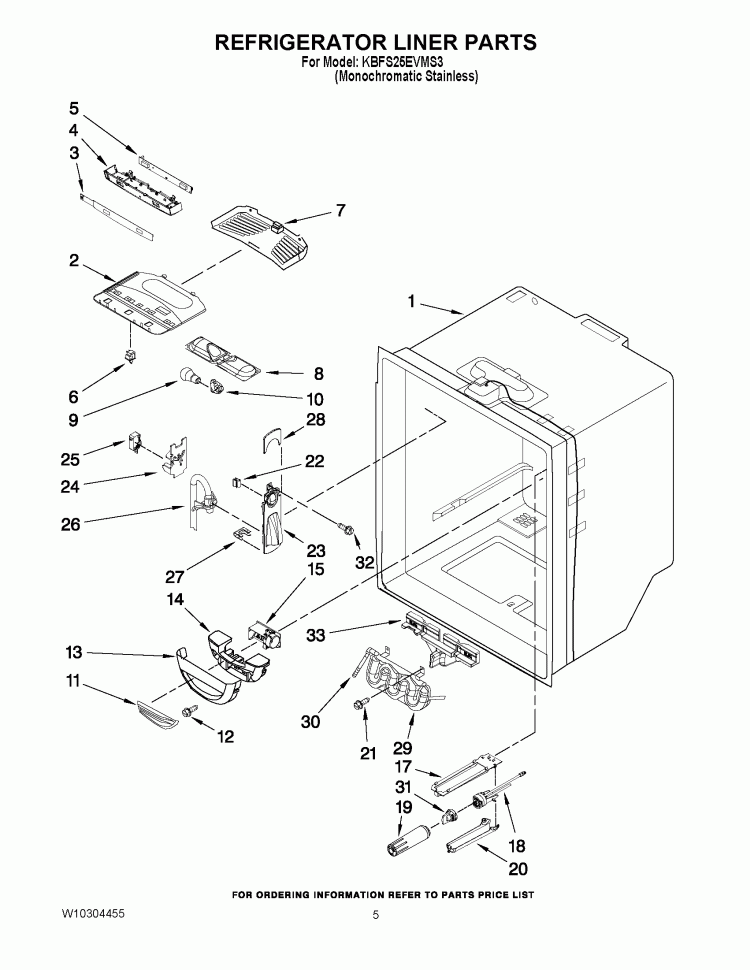 REFRIGERATOR LINER PARTS Diagram and Parts List for KBFS25EVMS3  KitchenAid Refrigerator
