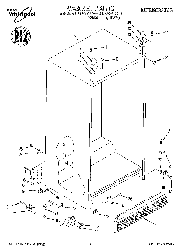 CABINET Diagram and Parts List for 8ED20ZKXDN03  Whirlpool Refrigerator