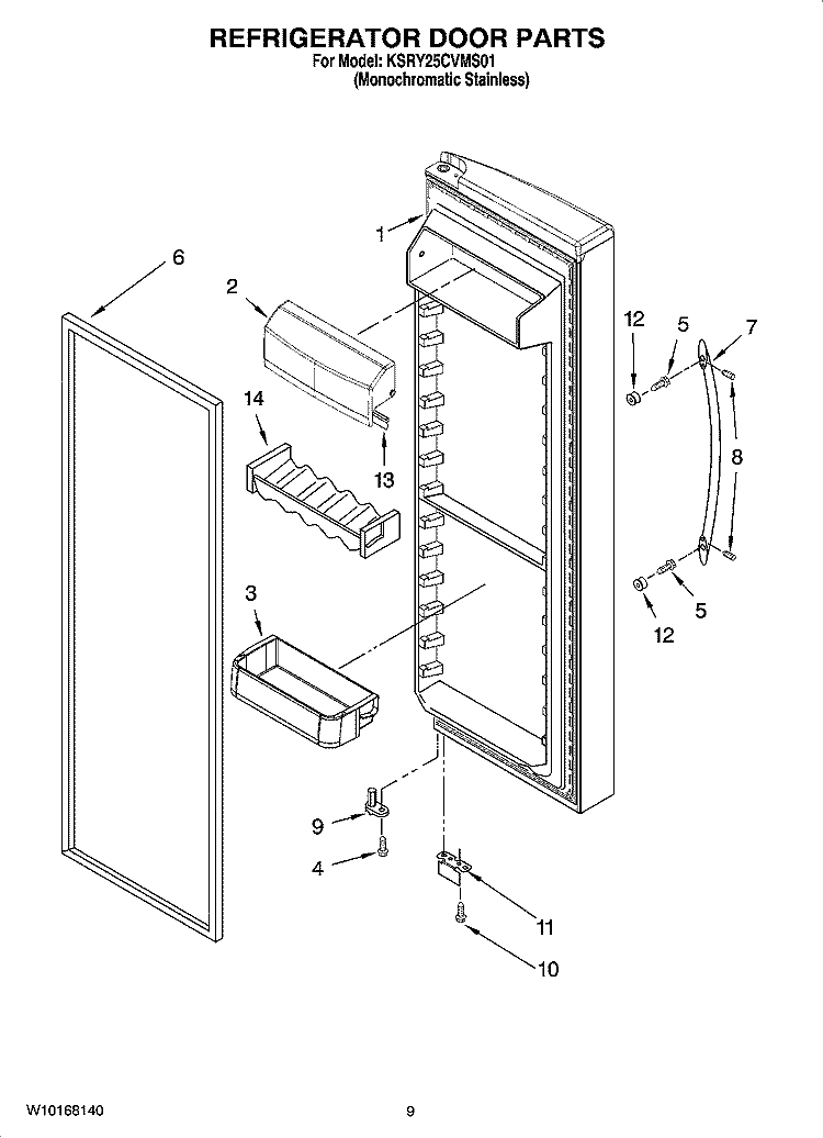 REFRIGERATOR DOOR PARTS Diagram and Parts List for KSRY25CVMS01  KitchenAid Refrigerator