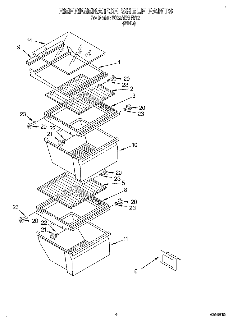 REFRIGERATOR SHELF Diagram and Parts List for TS25AEXHW02  Estate Refrigerator
