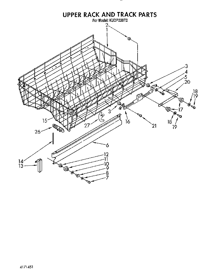UPPER RACK AND TRACK Diagram and Parts List for KUDP220T2  KitchenAid Dishwasher