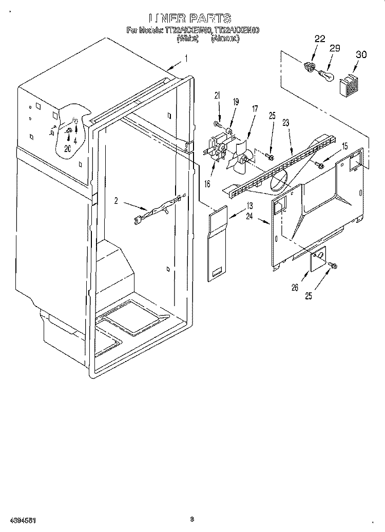 LINER Diagram and Parts List for TT22AKXEN00  Whirlpool Refrigerator