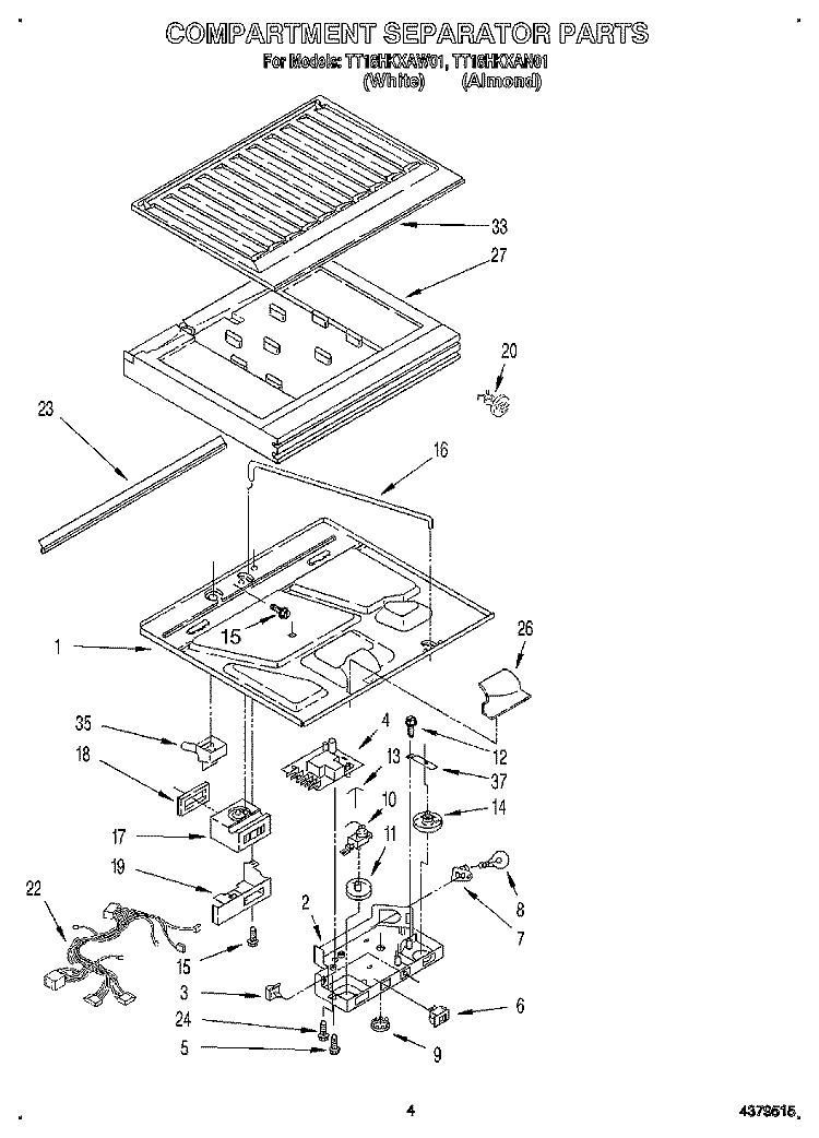 COMPARTMENT SEPARATOR Diagram and Parts List for TT18HKXAN01  Estate Refrigerator