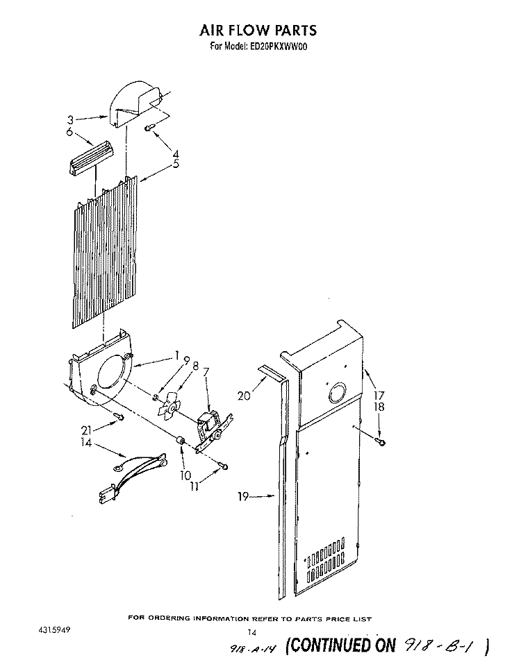 AIR FLOW Diagram and Parts List for ED20PKXWG00  Whirlpool Refrigerator