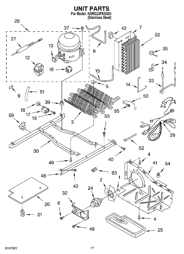 UNIT Diagram and Parts List for KSRG22FKSS01  KitchenAid Refrigerator
