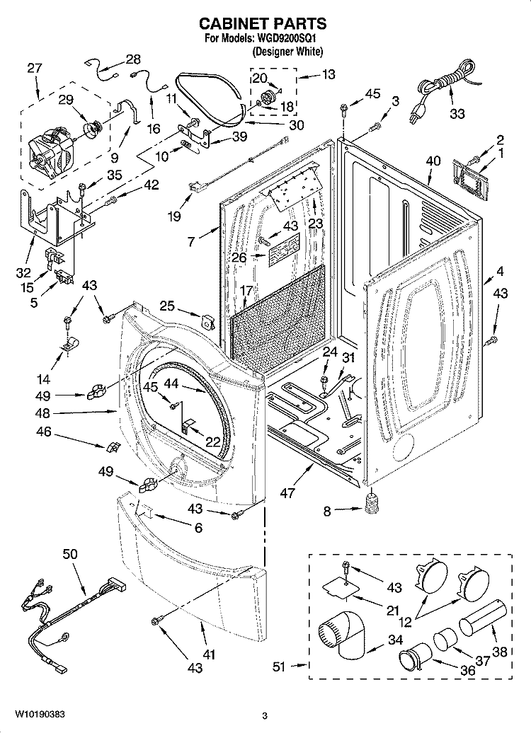 CABINET PARTS Diagram and Parts List for WGD9200SQ1  Whirlpool Dryer