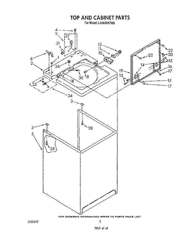 TOP AND CABINET , LITERATURE AND OPTIONAL Diagram and Parts List for LA6040XTF0  Whirlpool Washer