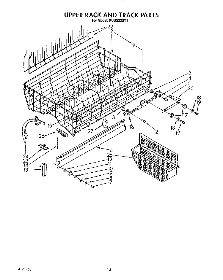 UPPER RACK AND TRACK Diagram and Parts List for KUDS22ST1  KitchenAid Dishwasher