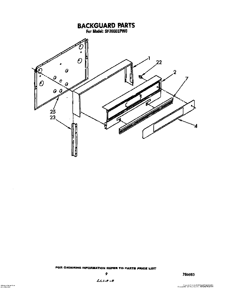 BACKGUARD, LIT/OPTIONAL Diagram and Parts List for SF3600EPW0  Whirlpool Range