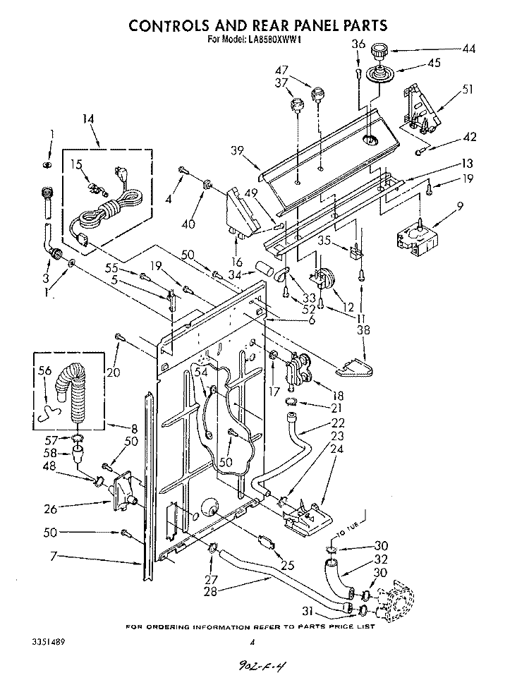 CONTROLS AND REAR PANEL Diagram and Parts List for LA8580XWN1  Whirlpool Washer
