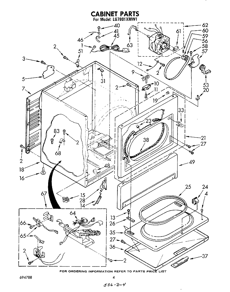 CABINET Diagram and Parts List for LG7801XMW1  Whirlpool Dryer