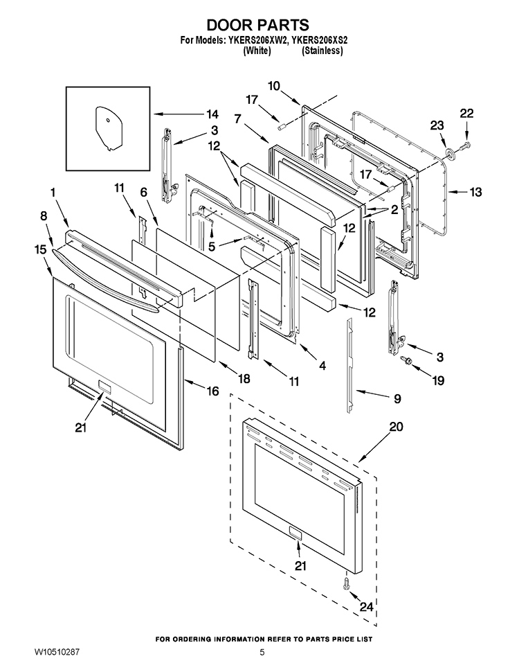 DOOR PARTS Diagram and Parts List for YKERS206XS2  KitchenAid Range