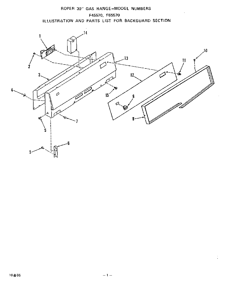 BACKGUARD Diagram and Parts List for F6557W0  Roper Range