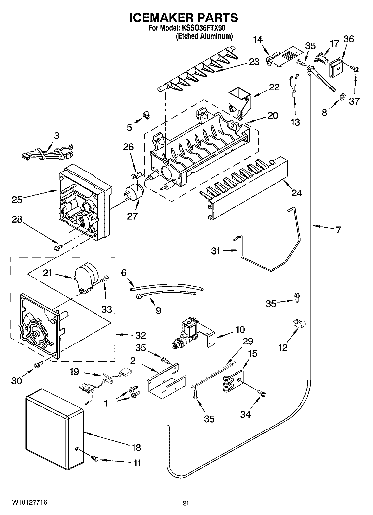 ICEMAKER PARTS Diagram and Parts List for KSSO36FTX00  KitchenAid Refrigerator
