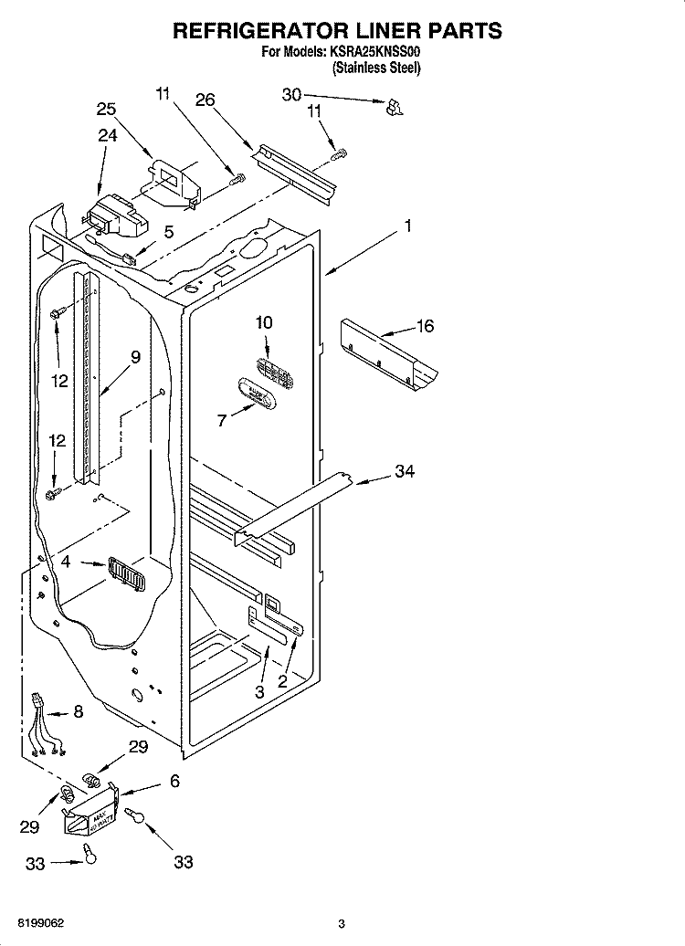 REFRIGERATOR LINER PARTS Diagram and Parts List for KSRA25KNSS00  KitchenAid Refrigerator