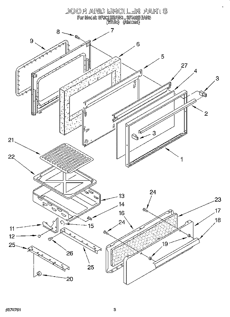 DOOR AND BROILER Diagram and Parts List for SF302BEAW3  Whirlpool Range