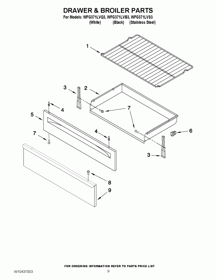 DRAWER & BROILER PARTS Diagram and Parts List for WFG371LVB3  Whirlpool Range