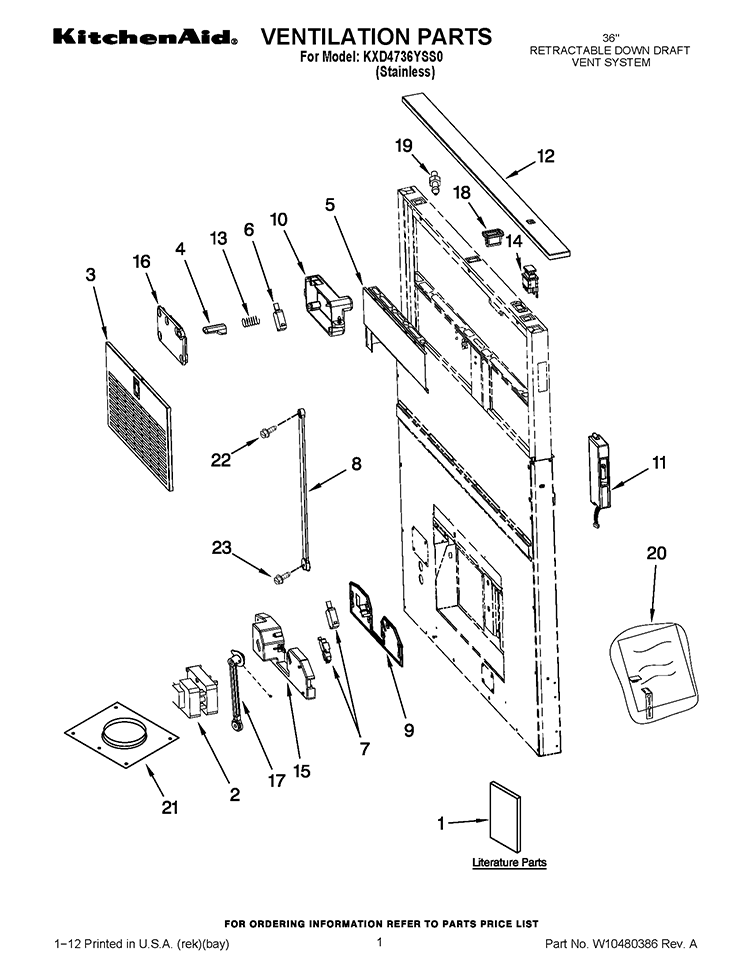VENTILATION PARTS Diagram and Parts List for KXD4736YSS0  KitchenAid Range Hood