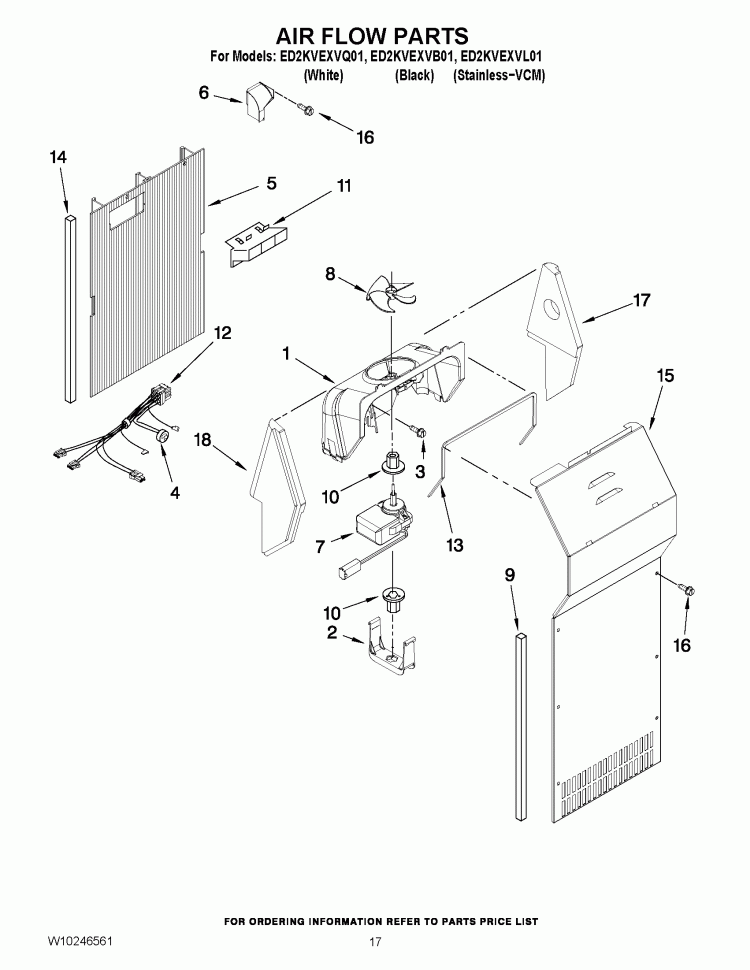 AIR FLOW PARTS Diagram and Parts List for ED2KVEXVB01  Whirlpool Refrigerator