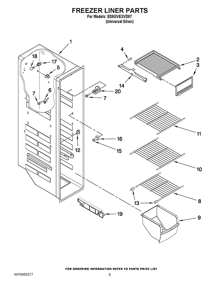 FREEZER LINER PARTS Diagram and Parts List for ED5GVEXVD07  Whirlpool Refrigerator