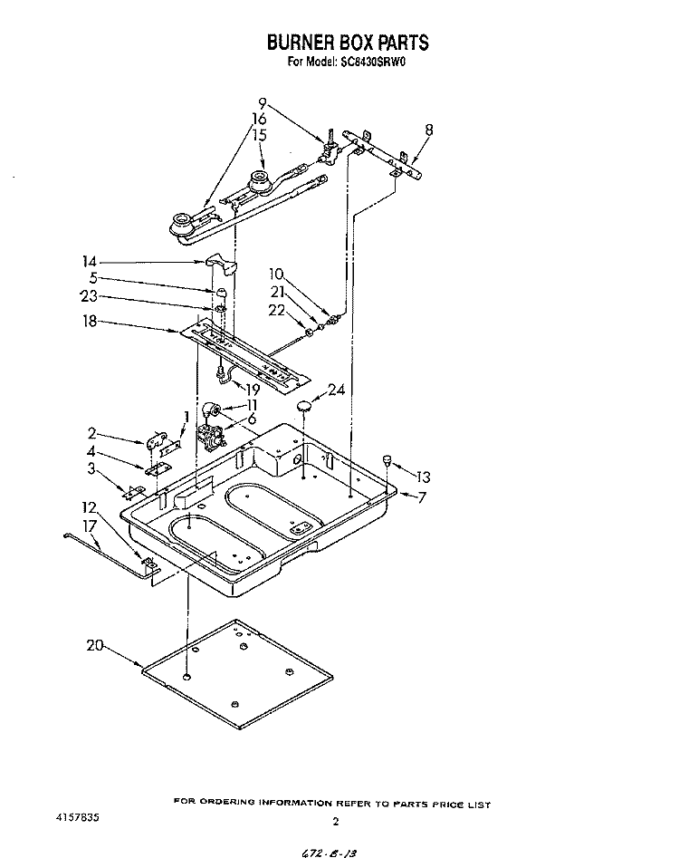 BURNER BOX Diagram and Parts List for SC8430SRW0  Whirlpool Cooktop