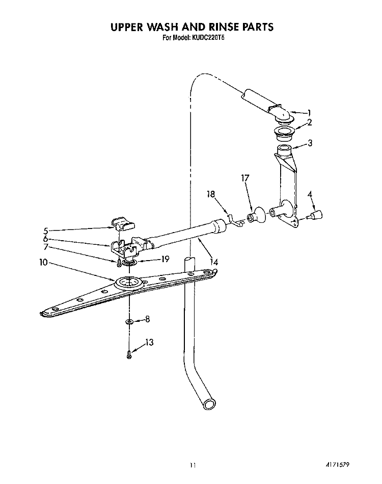 UPPER WASH AND RINSE Diagram and Parts List for KUDC220T5  KitchenAid Dishwasher