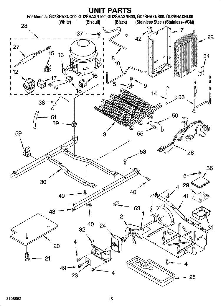 UNIT PARTS Diagram and Parts List for GD2SHAXNB00  Whirlpool Refrigerator