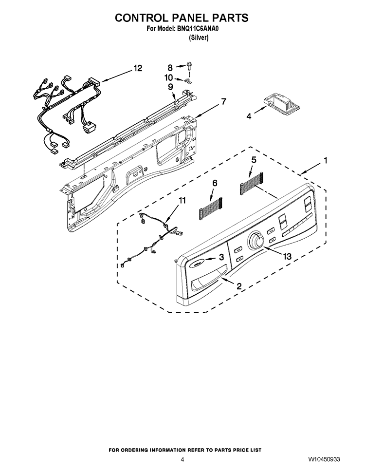 CONTROL PANEL PARTS Diagram and Parts List for BNQ11C6ANA0  Whirlpool Washer