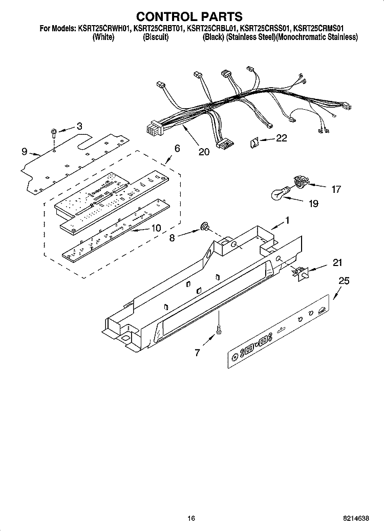 CONTROL PARTS Diagram and Parts List for KSRT25CRMS01  KitchenAid Refrigerator