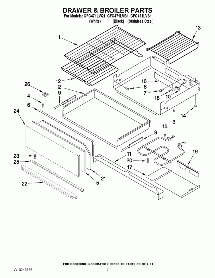 DRAWER & BROILER PARTS Diagram and Parts List for GFG471LVB1  Whirlpool Range