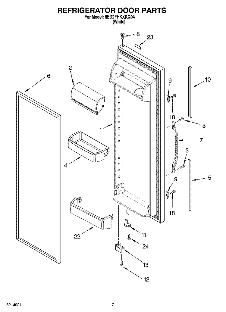 REFRIGERATOR DOOR PARTS Diagram and Parts List for 6ED2FHKXKQ04  Whirlpool Refrigerator