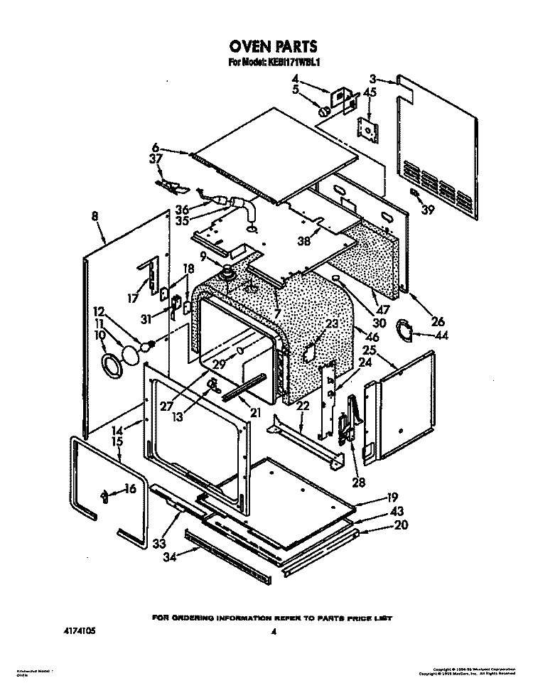 OVEN Diagram and Parts List for KEBI171WBL1  KitchenAid Wall Oven