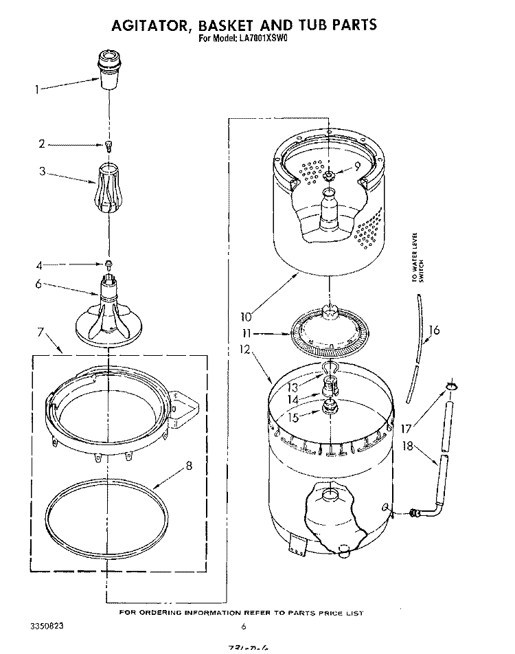 AGITATOR, BASKET AND TUB Diagram and Parts List for LA7001XSW0  Whirlpool Washer