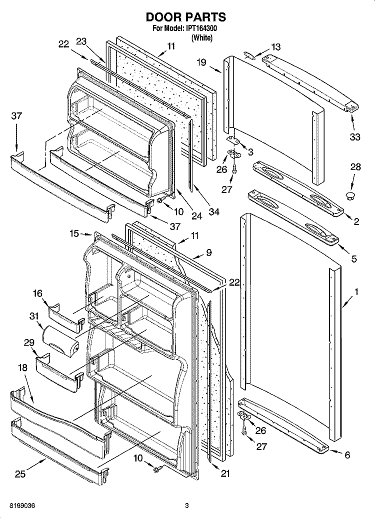 DOOR PARTS Diagram and Parts List for IPT164300  Inglis Refrigerator