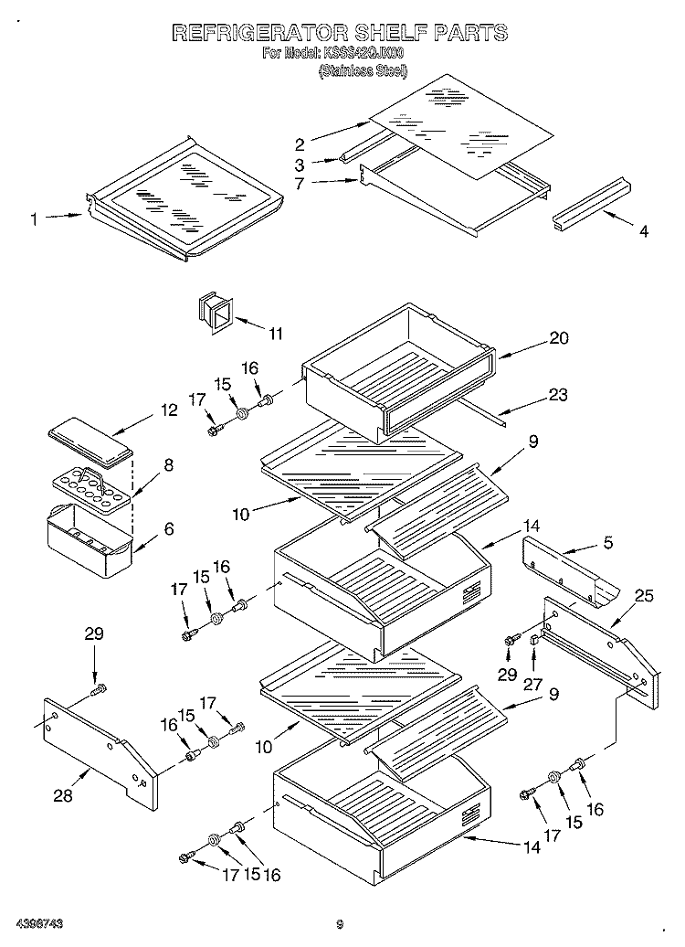REFRIGERATOR SHELF Diagram and Parts List for KSSS42QJX00  KitchenAid Refrigerator