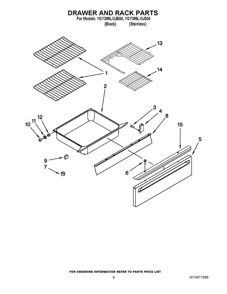 DRAWER AND RACK PARTS Diagram and Parts List for YGY399LXUB04  Whirlpool Range