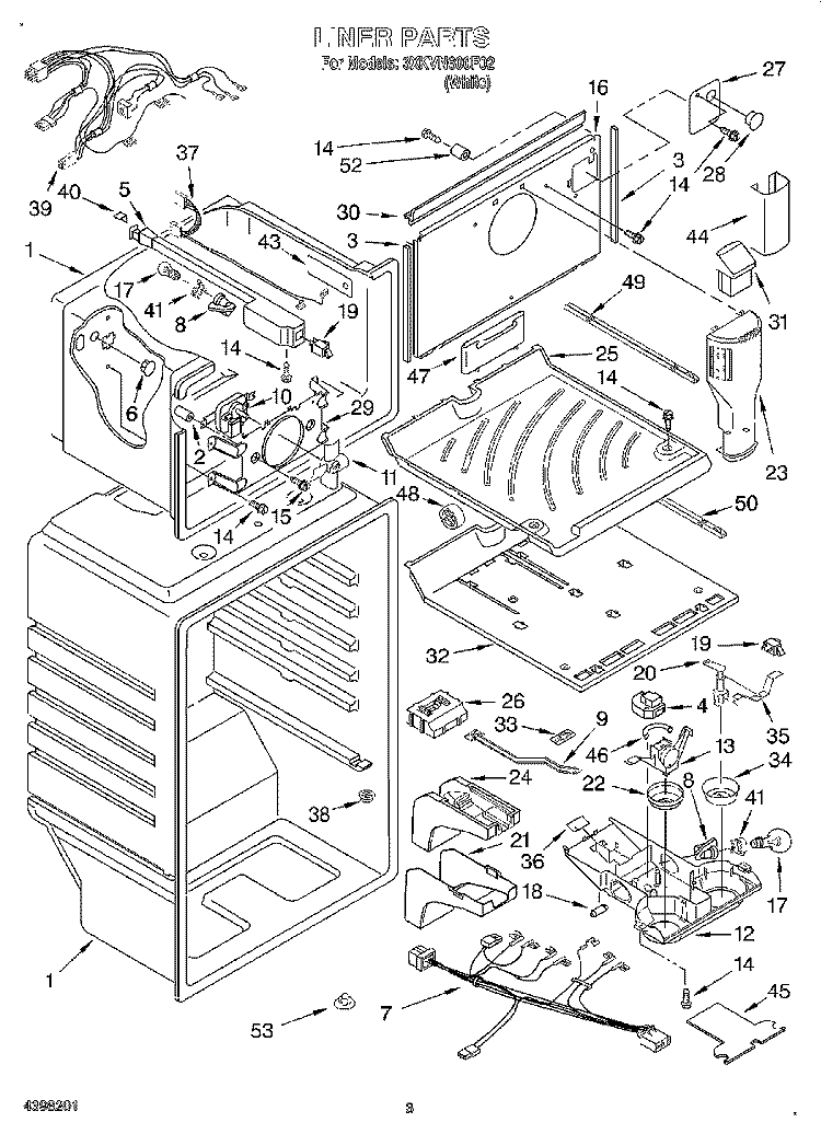 LINER Diagram and Parts List for 3XKVN600F02  Whirlpool Refrigerator