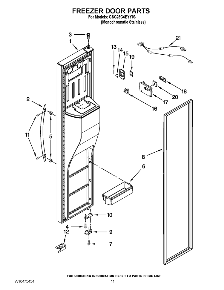 FREEZER DOOR PARTS Diagram and Parts List for GSC25C4EYY03  Whirlpool Refrigerator