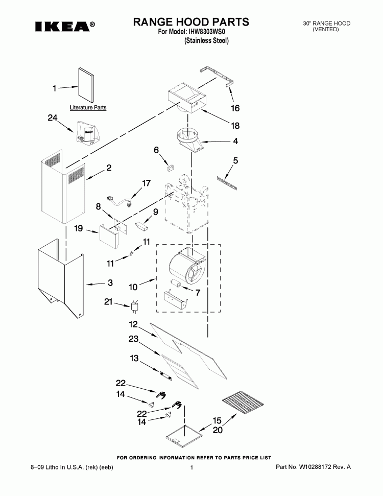 RANGE HOOD PARTS Diagram and Parts List for IHW8303WS0  Whirlpool Range Hood