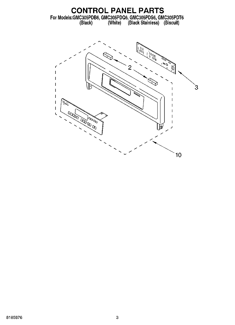 CONTROL PANEL Diagram and Parts List for GMC305PDB6  Whirlpool Microwave Oven Combo