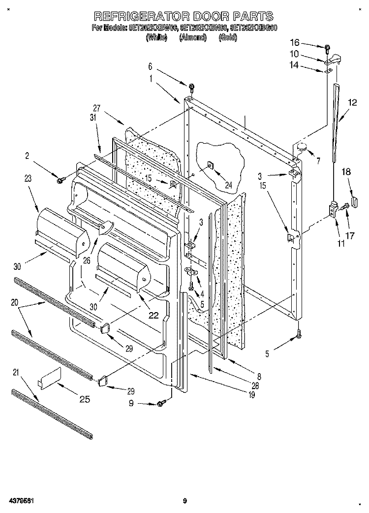 REFRIGERATOR DOOR, LIT/OPTIONAL Diagram and Parts List for 8ET20ZKXBG00  Whirlpool Refrigerator